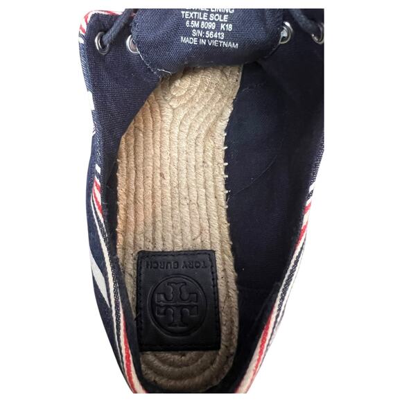 Tory Burch Striped Platform Espadrille Lace Up Shoes Style 8099 - Size 6.5M - Picture 9 of 12